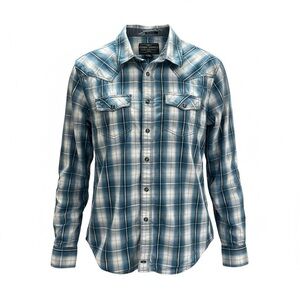 Cody James Mens LG Pearl Snap Western Shirt Blue Plaid Rodeo Ranch Wear FITS MED